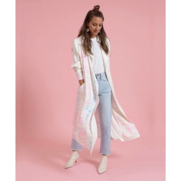 Something Navy Jackets & Blazers - NWT Something Navy Tie Dye Trench Coat Duster Jacket Pink Blue Size XS